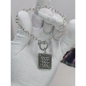 Vintage 925 Sterling Silver - Braided Dog Tag Charm Bracelet Size 8.25"